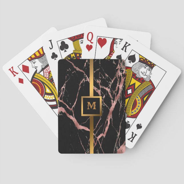 Luxury Pink Black Marble Customize Playing Cards (Back)