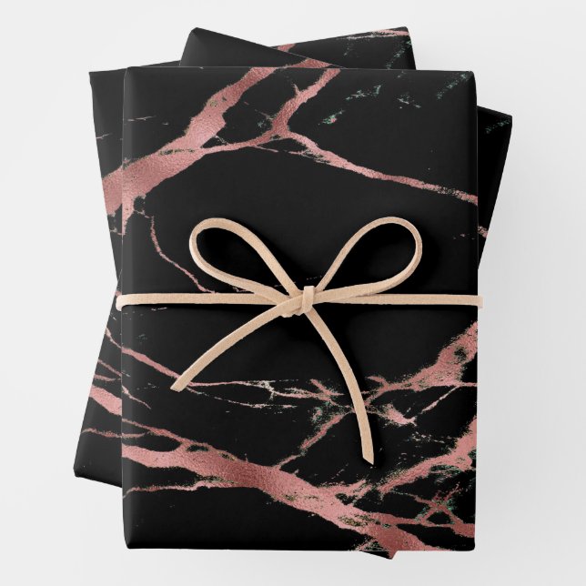Luxury Pink Black Marble Customize Wrapping Paper Sheet (In situ)