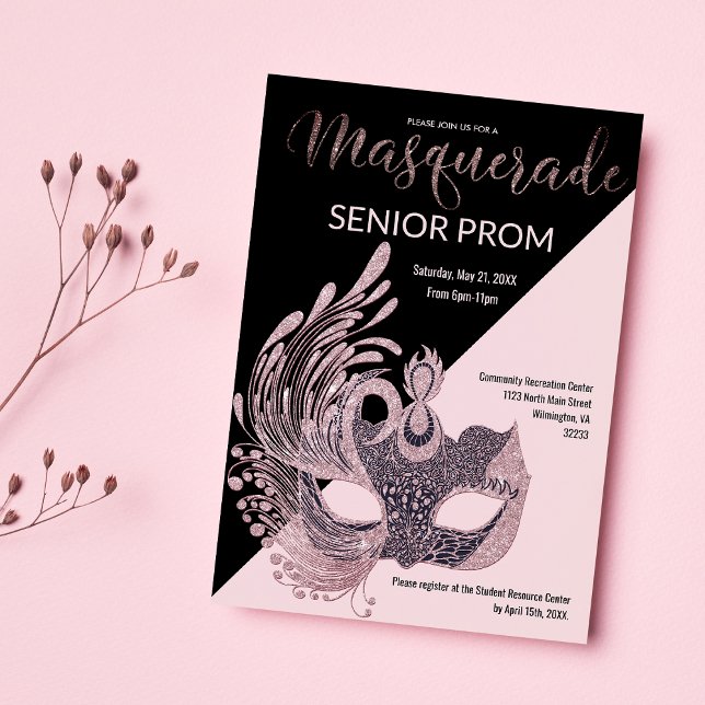 Luxury pink black silver glitter Masquerade Prom  Invitation (Luxury pink black silver glitter Masquerade Prom )
