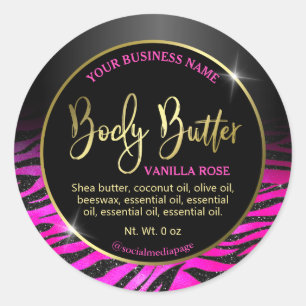 Luxury Pink Black Zebra Print Body Butter Labels