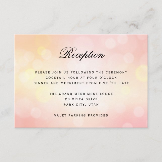 Luxury Pink Bokeh Glitter Light WEDDING RECEPTION Enclosure Card (Front)