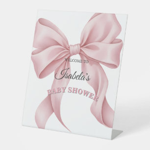 Luxury Pink Bow Coquette Baby Shower Girl Welcome Pedestal Sign