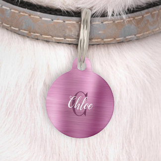Luxury Pink Brushed Metal Monogram Pet Tag