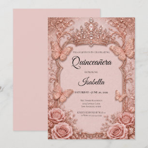 Luxury Pink Butterflies Floral Quinceañera Invitation