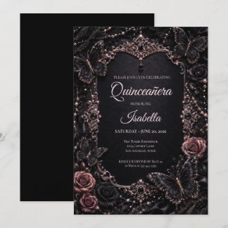 Luxury Pink Butterflies Quinceañera Invitation