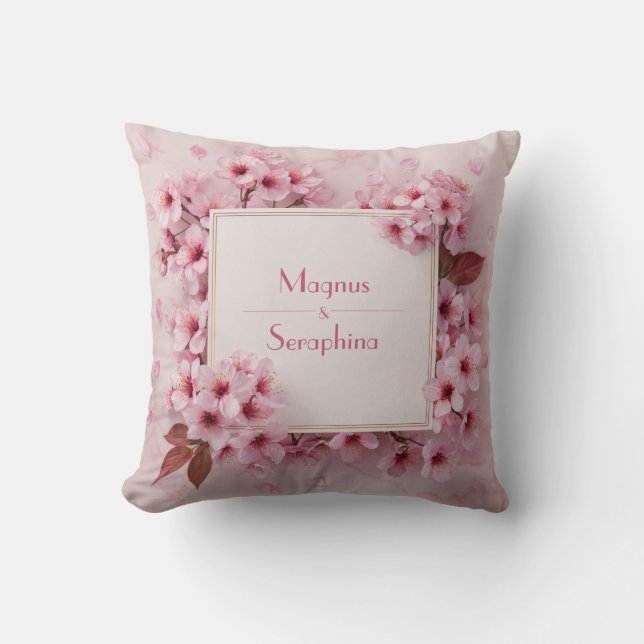Luxury Pink Cherry Blossom Marble Texture Throw Pillow (Front)