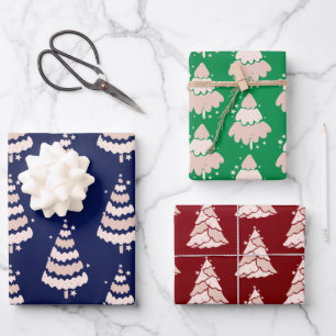 Luxury Pink Christmas Tree Pattern Elegant Simple Wrapping Paper Sheet