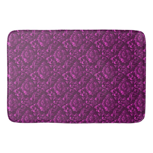 Luxury Pink Damask Floral Bath Mat (Front)