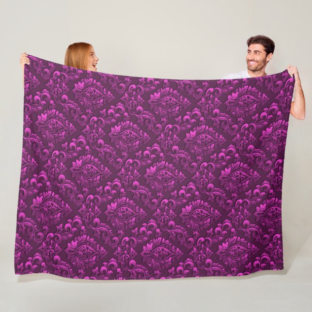Luxury Pink Damask Floral Fleece Blanket (In Situ)