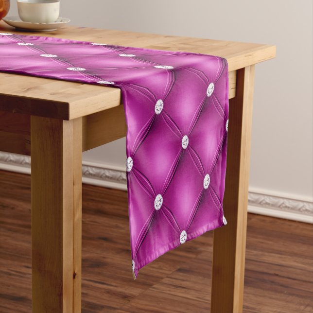 Luxury Pink Diamond Tufted Pattern Short Table Runner (In Situ)