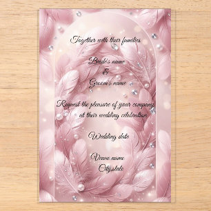 Luxury Pink Feather & Diamonds Arch Wedding  Acrylic Invitations