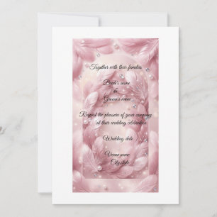 Luxury Pink Feather & Diamonds Arch Wedding Invitation