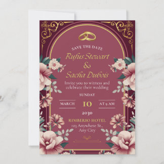 Luxury Pink Floral Wedding Invitation Card