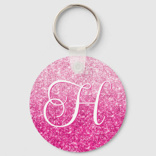 Luxury Pink Glitter Gradient Monogram Keychain