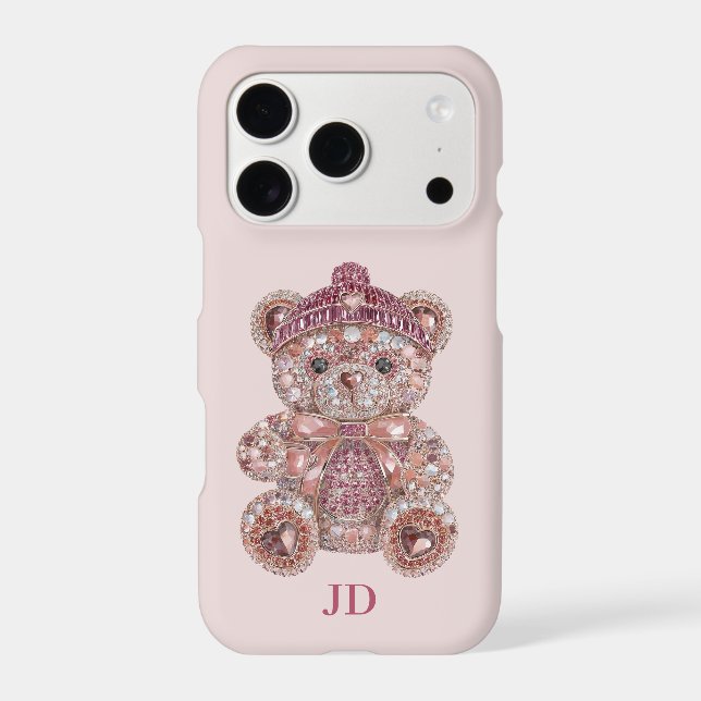 Luxury Pink Glitter Jewelled Teddy Bear Monogram (Back)