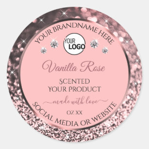 Luxury Pink Glitter Product Labels Logo Diamonds