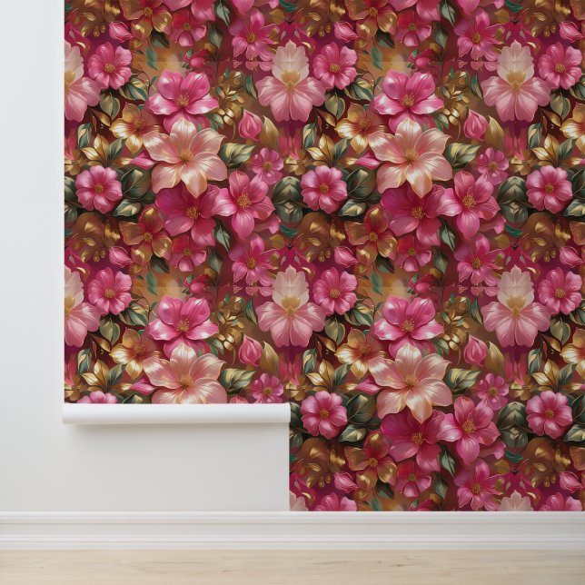 Luxury Pink Gold Botanical Wall Covering (Application)