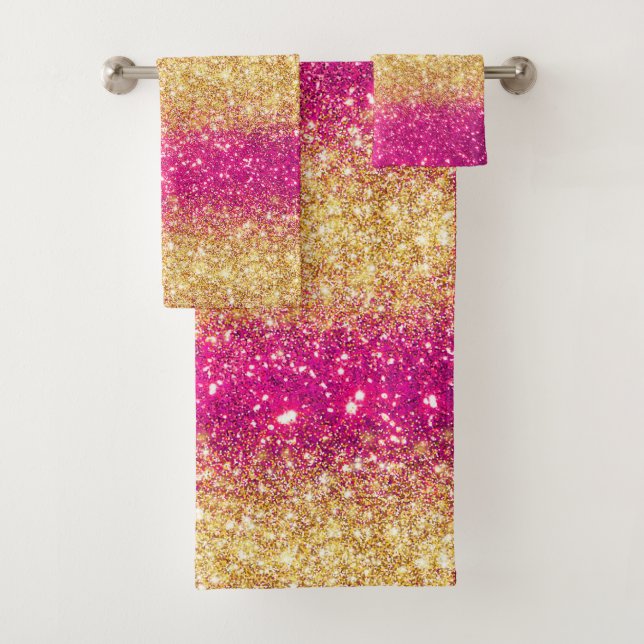 Luxury Pink Gold Glitter Bath Towel Set (Insitu)