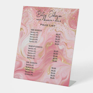 Luxury Pink & Gold Marble Beauty Salon Price List Pedestal Sign