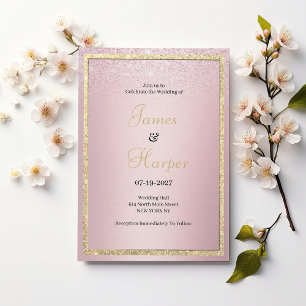 Luxury pink gradient gold glitter Wedding Invitation