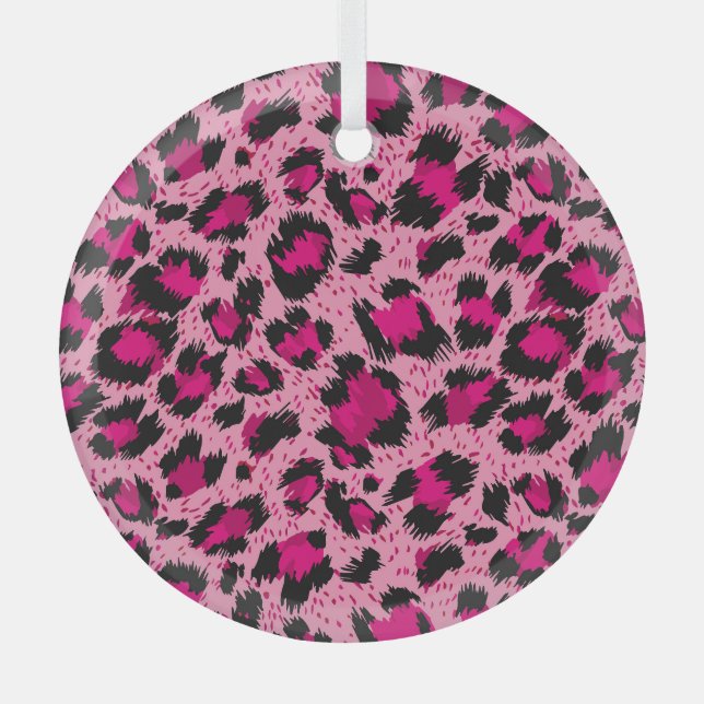 Luxury pink leopard, vintage pattern. glass ornament (Front)