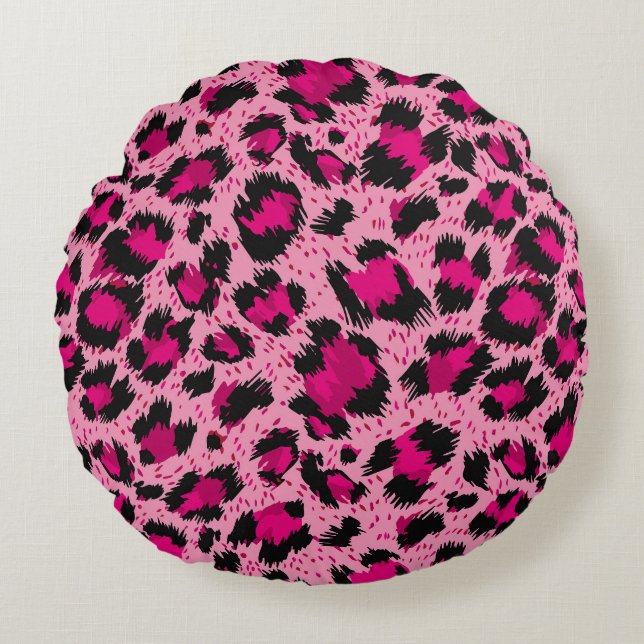 Luxury pink leopard, vintage pattern. round pillow (Front)