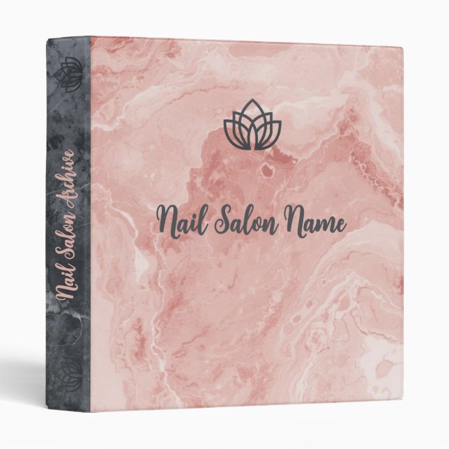 Luxury Pink Marble Custom Nail Salon Binder (Front/Spine)