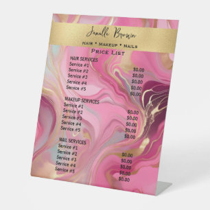 Luxury Pink Marble & Gold Beauty Salon Price List Pedestal Sign