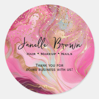 Luxury Pink Marble Gold Glitter Thank You Sticker