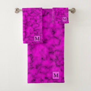 Luxury Pink Marble Monogrammed Bath Towel Set