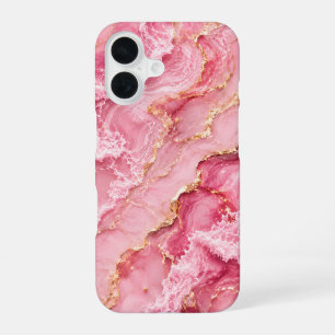 Luxury Pink Ocean Marble with Gold Veins iPhone 16 Case
