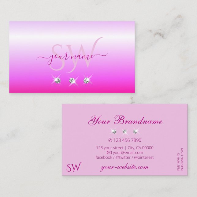 Luxury Pink Ombre Sparkling Diamonds Initials Luxe Business Card (Front/Back)