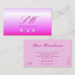 Luxury Pink Ombre Sparkling Diamonds Monogram Luxe Business Card