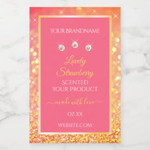 Luxury Pink Orange Glitter Product Packaging Label