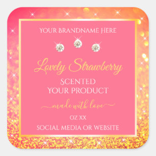 Luxury Pink Orange Glitter Product Packaging Label