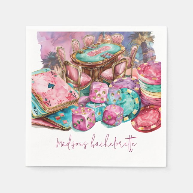Luxury Pink Personalized Casino Bachelorette Napkin (Front)