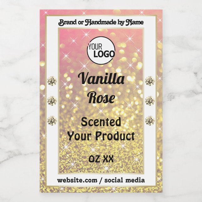 Luxury Pink Purple Gold Glitter Product Label Logo (Single Label)