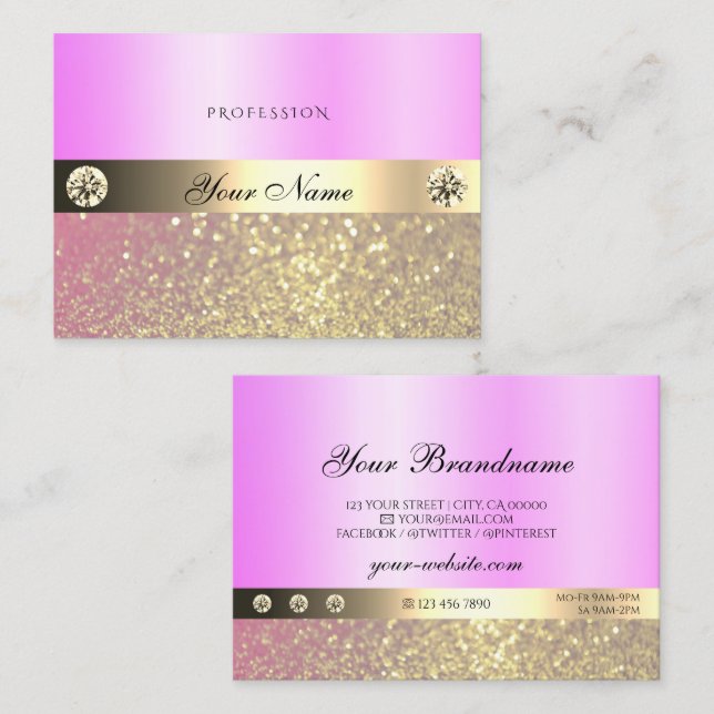 Luxury Pink Purple Gold Sparkling Glitter Diamonds Business Card (Front/Back)