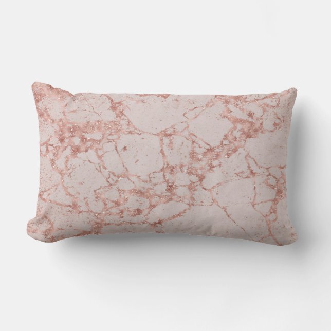 Luxury Pink Rose Blush Glitter Marble Cotton Lumbar Pillow (Front)