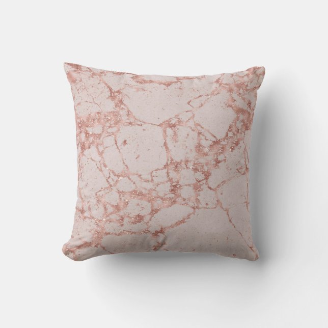 Luxury Pink Rose Blush Glitter Marble Cotton Throw Pillow (Front)