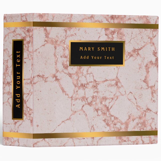 Luxury Pink Rose Blush Glitter Marble Customize Binder (Front/Spine)