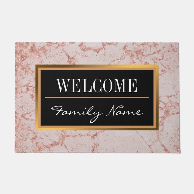 Luxury Pink Rose Blush Glitter Marble Customize Doormat (Front)
