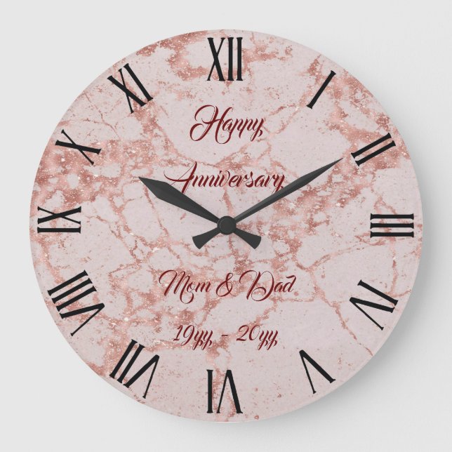 Luxury Pink Rose Blush Glitter Marble Customize Large Clock (Front)