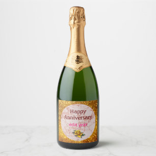 Luxury Pink Rose Blush Glitter Marble Customize Sparkling Wine Label