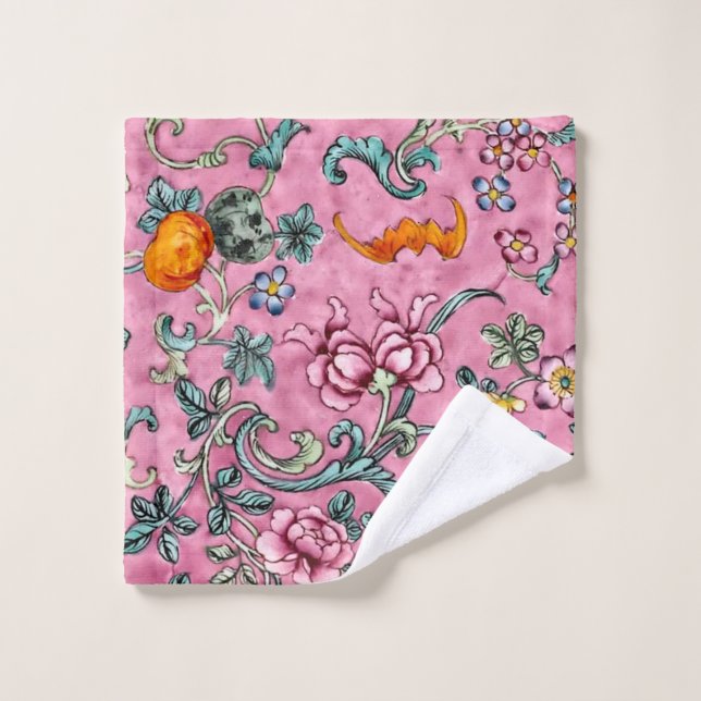 Luxury Pink Rose Canton Floral Towel (Wash Cloth)