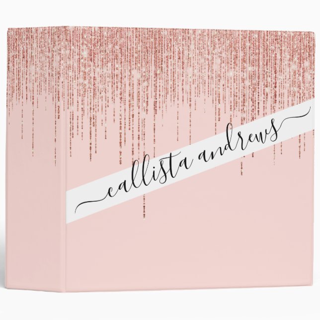Luxury Pink Rose Gold Sparkly Glitter Fringe Binder (Front/Spine)