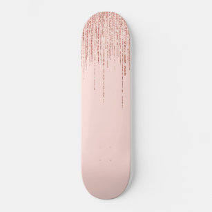 Luxury Pink Rose Gold Sparkly Glitter Fringe Skateboard