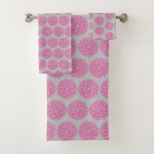 LUXURY PINK SILVER DAHLIA BATHROOM TOWEL SET