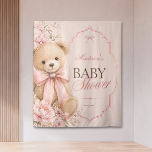 Luxury Pink Teddy Bear Baby Shower Tapestry