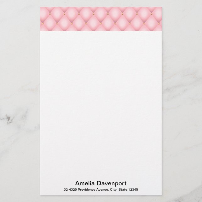 Luxury Pink Tufted Diamond Border Stationery (Front)